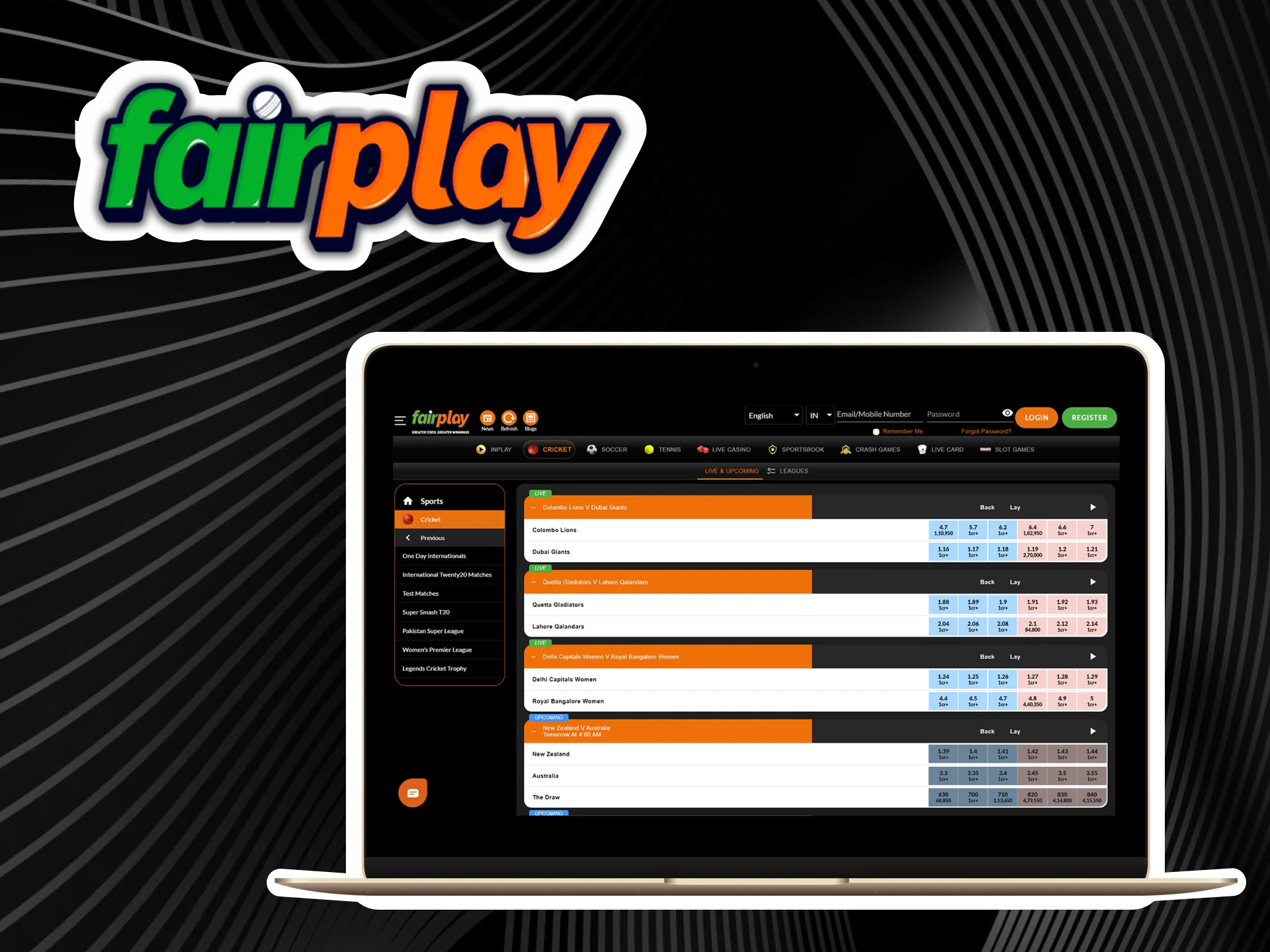 Find the cricket section in th Fairplay sportsbook.