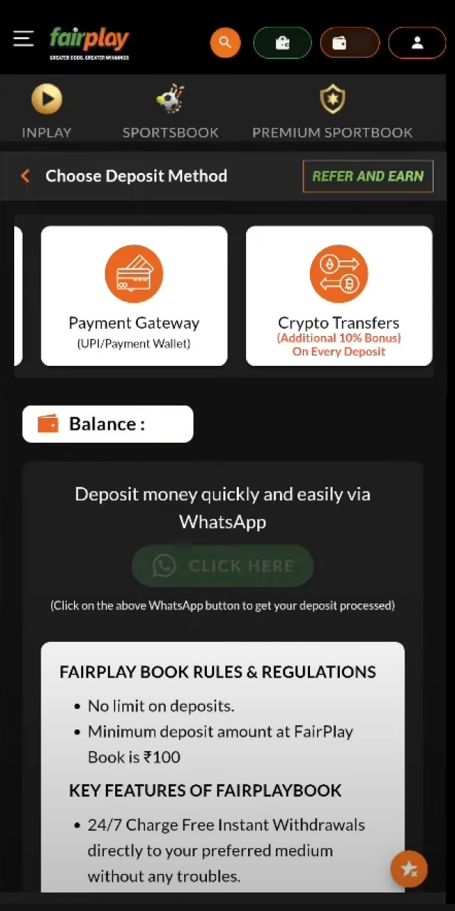 Choose the Fairplay deposit option that is convenient for you.