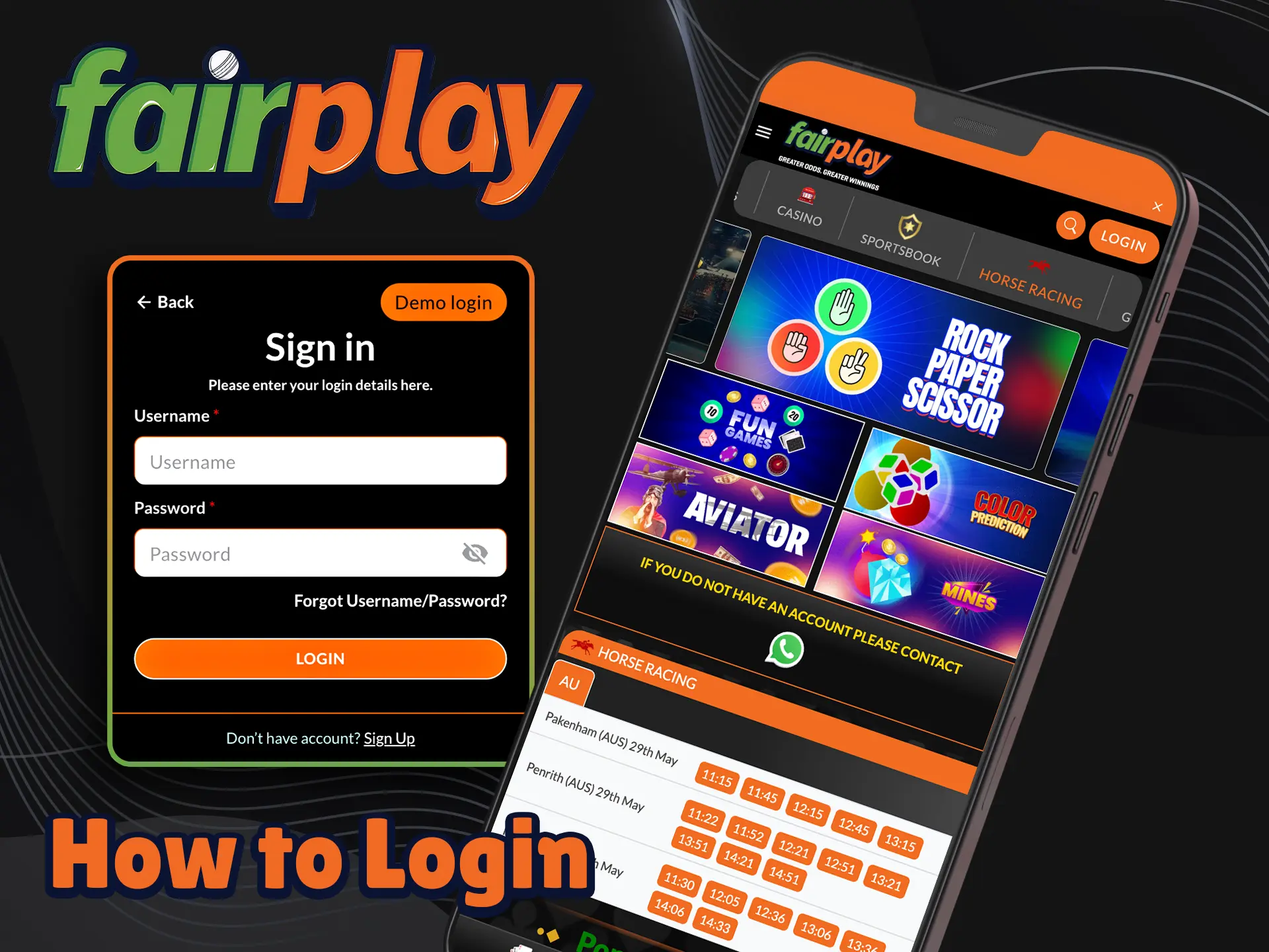 Log in to your Fairplay account to play and bet.